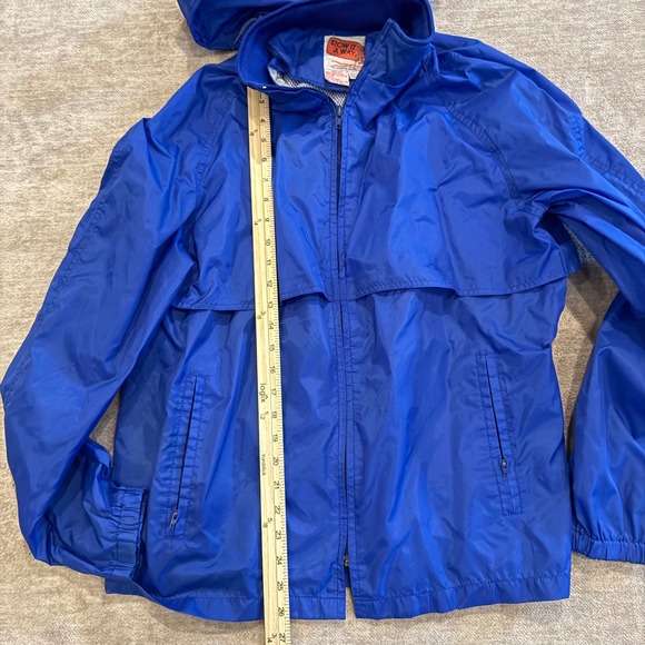 STOW IT A WAY Blue Nylon Hooded Windbreaker Jacket Lightweight Packable - Picture 3 of 5